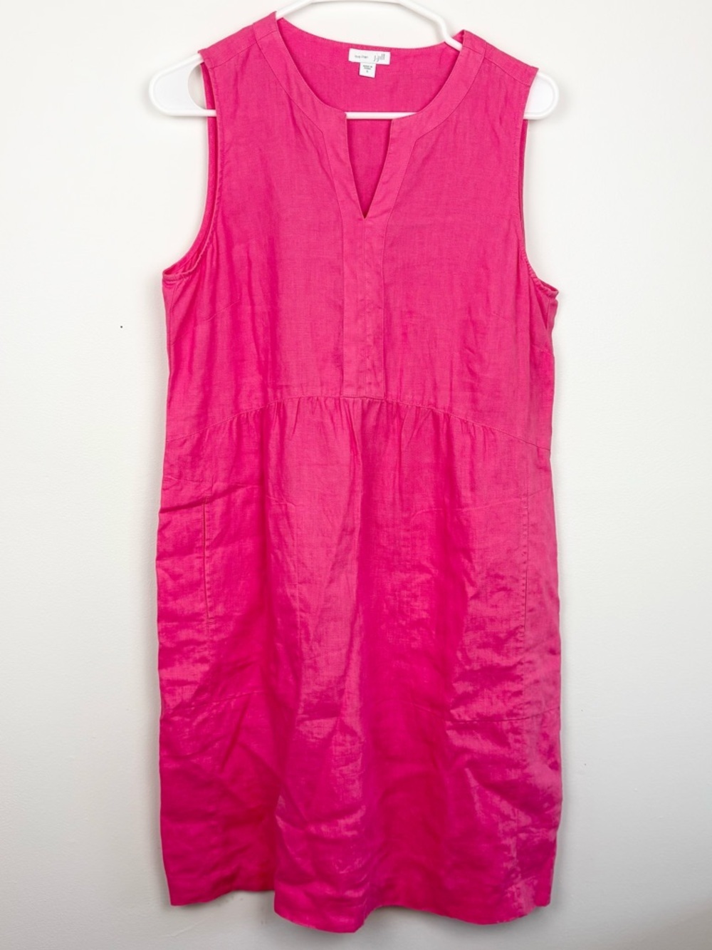 J. Jill 100% Linen Pink Sleeveless Shift Dress Barbiecore Coastal Cowgirl Chic